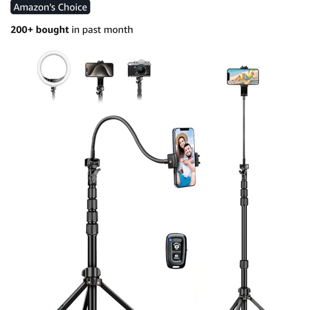 Adjustable Black Tripod Stand with Phone Holder